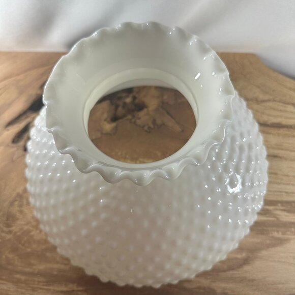 Vintage White Milk Glass Hobnail Lamp Globe Shade 10" Fitter Crimped Ruffled - Picture 3 of 9